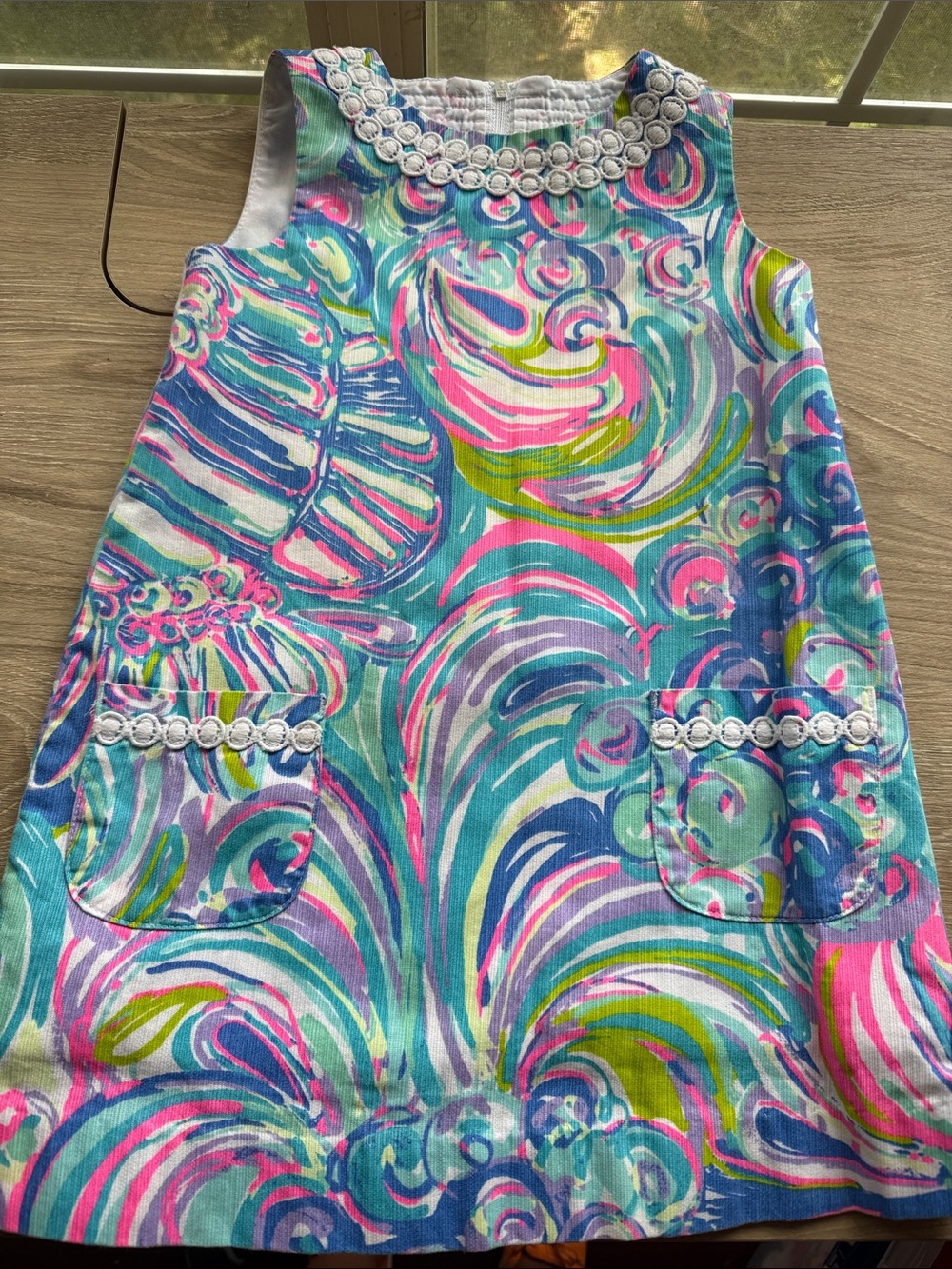 Lilly Pulitzer Turquoise Pink Swirl Pocket Shift Dress